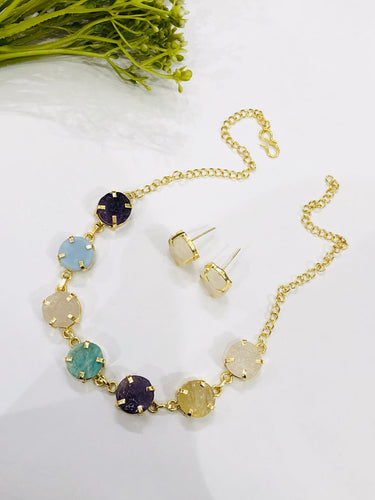 Raw Multi Stone Necklace Set